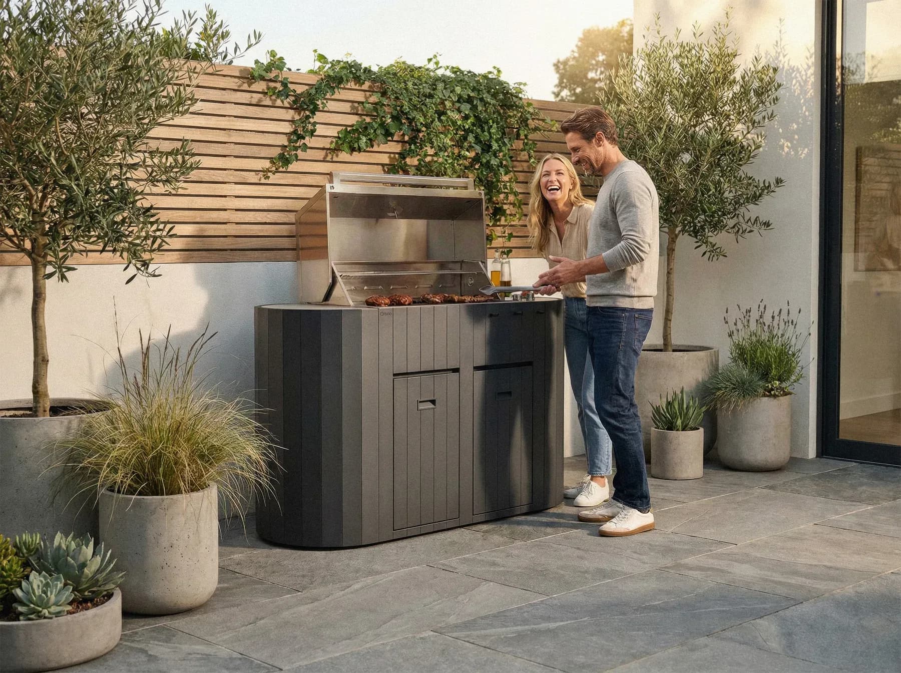 Ovo outdoor kitchen with integrated grill and generous preparation surface